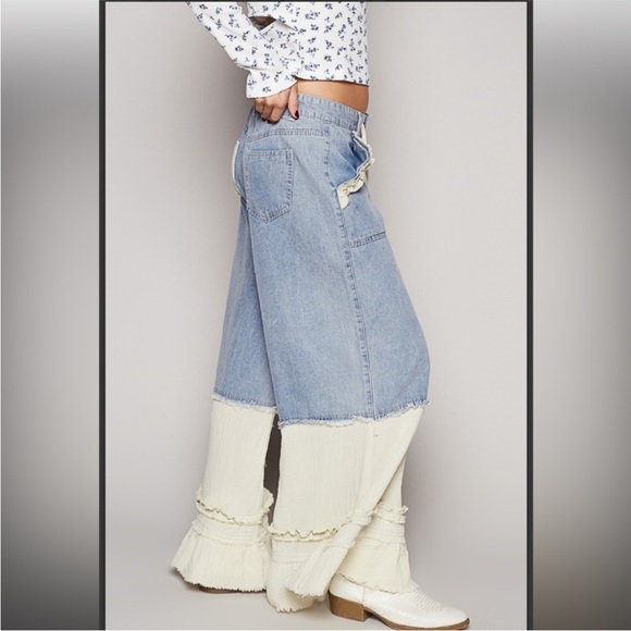 POL Two-Tone Blue and Cream Wide-Leg Jeans - Picture 3 of 3